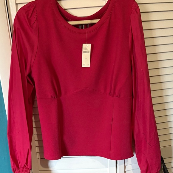 NWT By Anthropologie Raspberry Long-sleeve structured top, XL - Picture 4 of 4